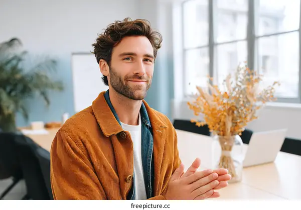 Smiling Caucasian Male in a Corduroy Jacket