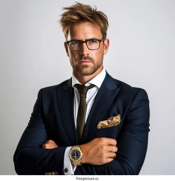 A man in a suit and tie wearing glasses