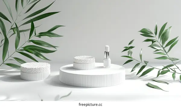 Minimalist Cosmetic Product Display with Greenery