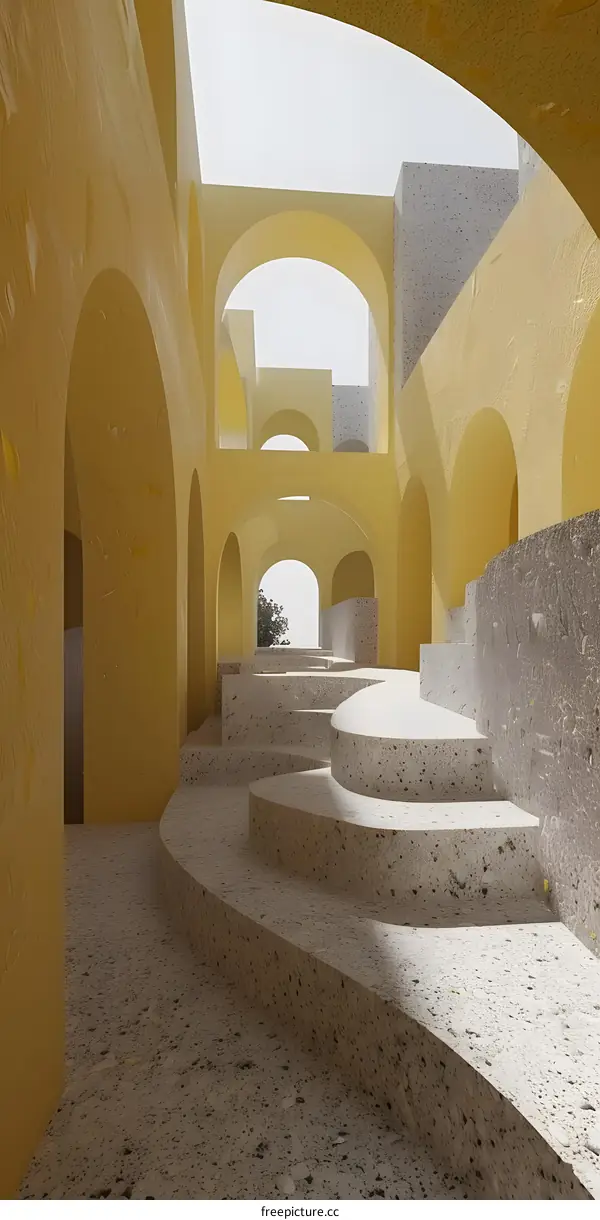 Abstract Minimalist Yellow Archway with Steps