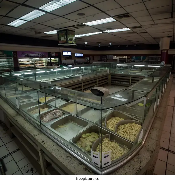 Empty Grocery Store Display Case With Food Items