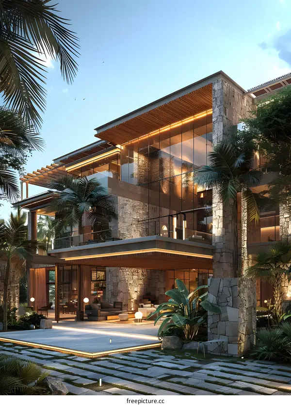 A Modern Villa with Palm Trees