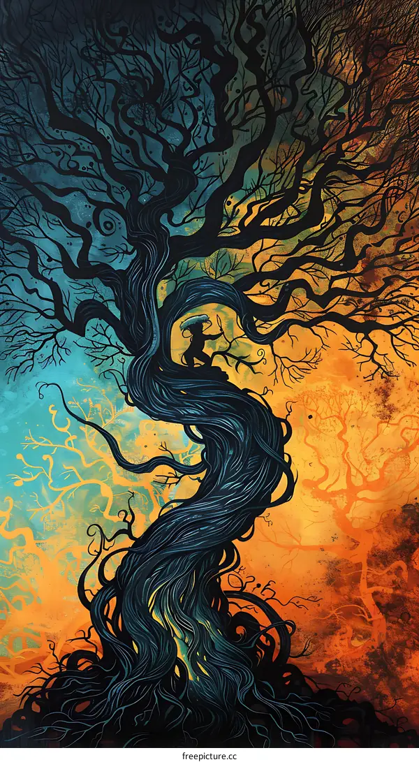 Silhouette of a Little Person in a Tree