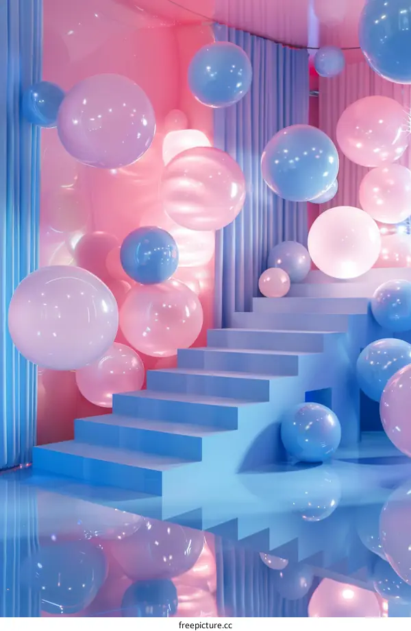 Pink & Blue Geometrical Staircase Installation