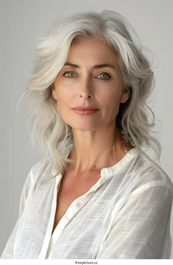 Portrait of a Beautiful Mature Woman with Gray Hair