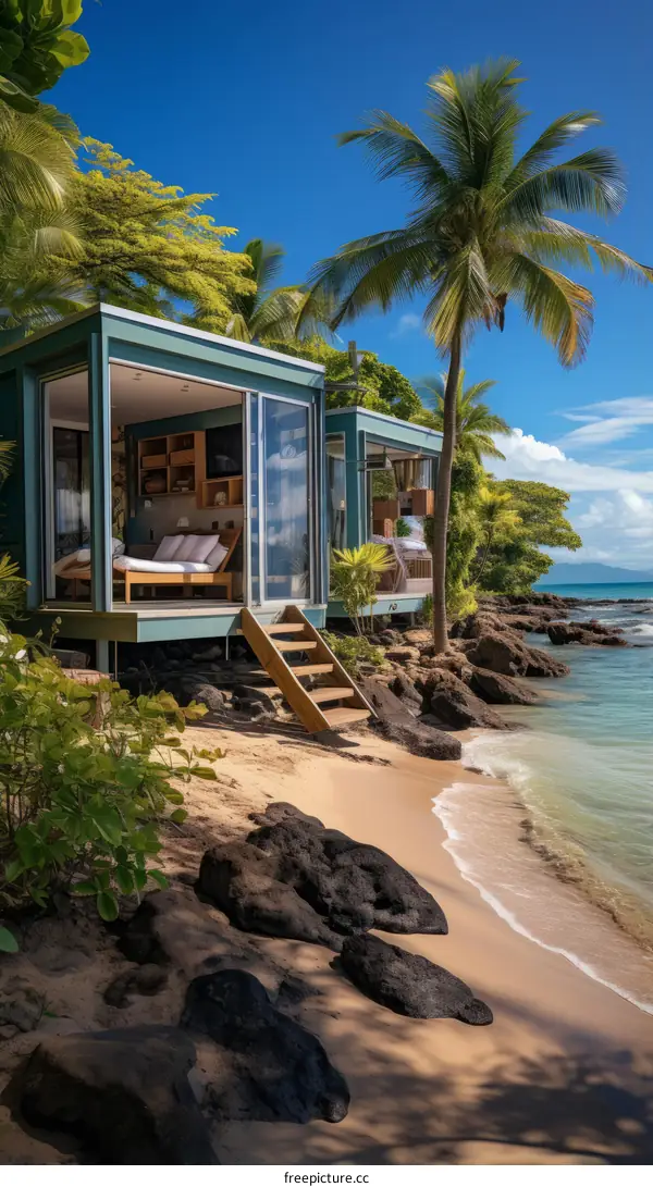 Beachfront vacation home with modern interior and stunning ocean views