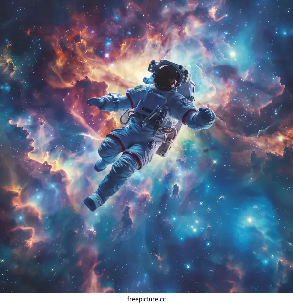 Astronaut in spacesuit floating in the vastness of space