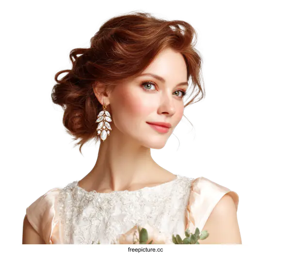 [Transparent Background PNG]Elegant Woman in Wedding Dress with Exquisite Jewelry