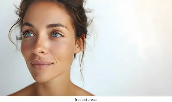 Portrait of a young woman with freckles