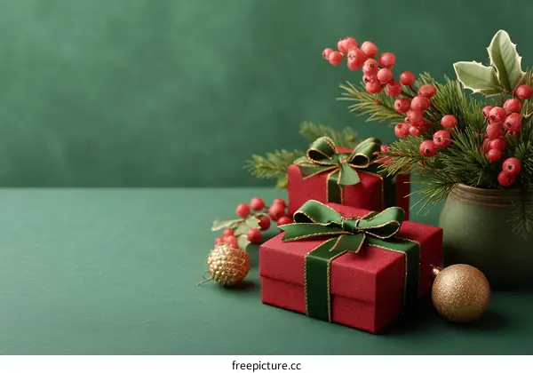 Christmas Gifts on a Green Background