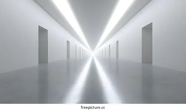 White Hallway with Doors and Lights