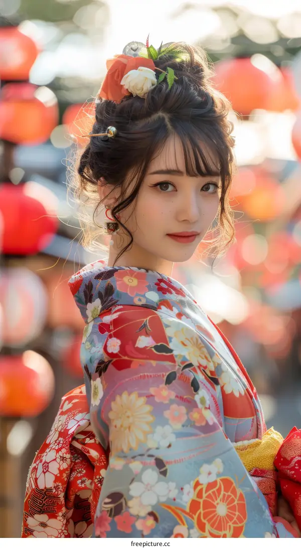 Portrait of a young woman in a kimono