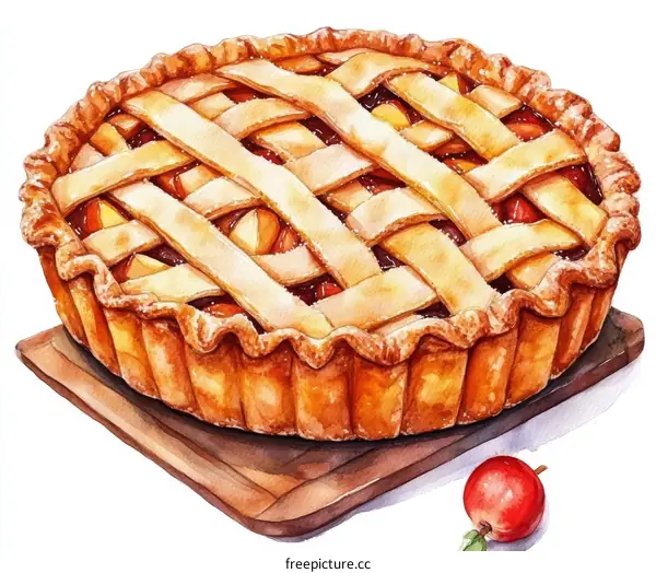 Watercolor Illustration of a Delicious Apple Pie