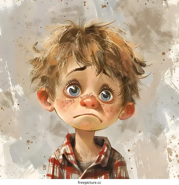 sad boy with freckles