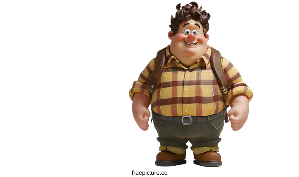 [Transparent Background PNG]chubby man with brown hair and checked shirt 3d illustration