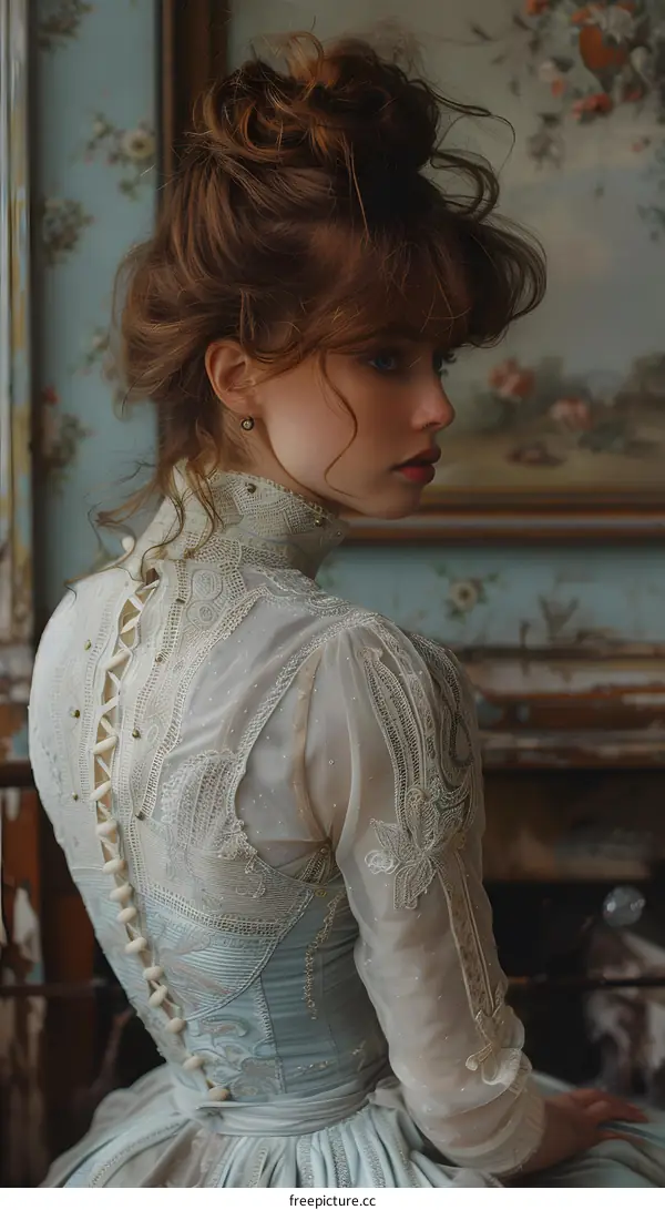 Portrait of a Woman in a Vintage Lace Dress