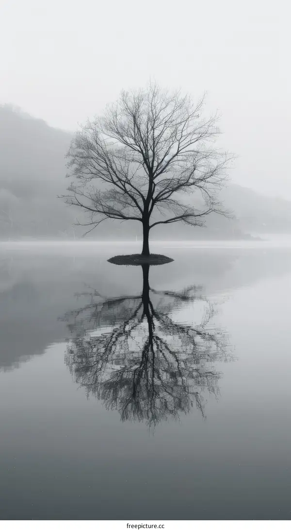 A Solitary Tree in the Middle of a Misty Lake
