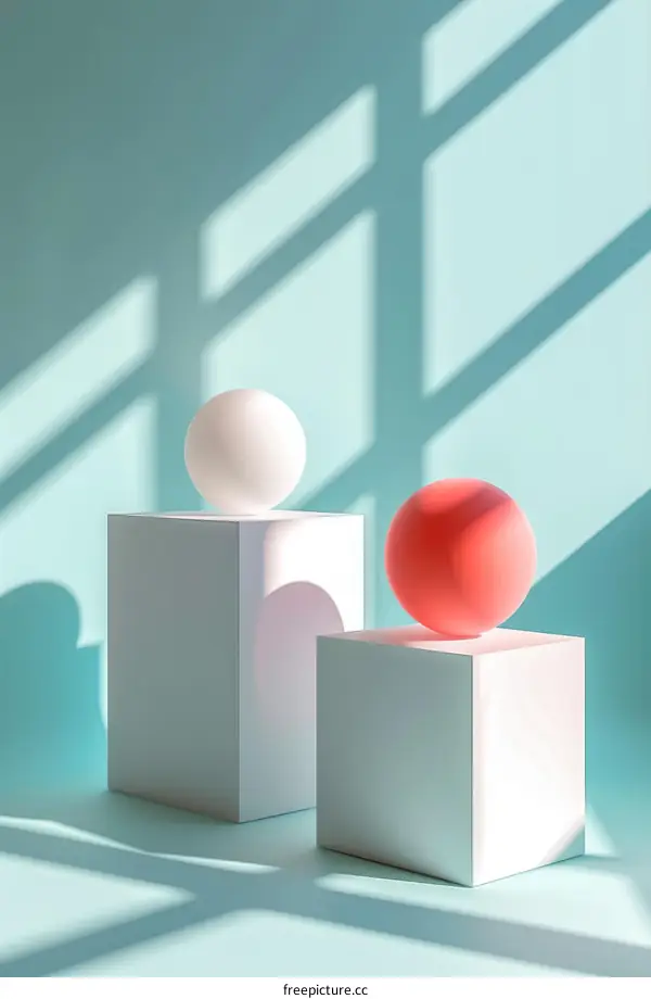 Minimalist 3D Rendering of Two Spheres on Podiums