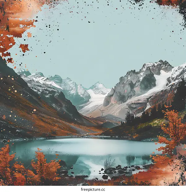 Mountain Lake Landscape Painting with Fall Colors