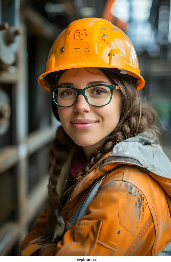 Woman Engineer in Hard Hat and Glasses