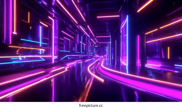 Neon City Cyberpunk Tunnel Illustration