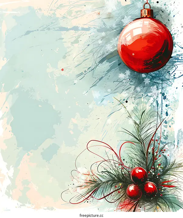 Christmas background with red ball and fir branch