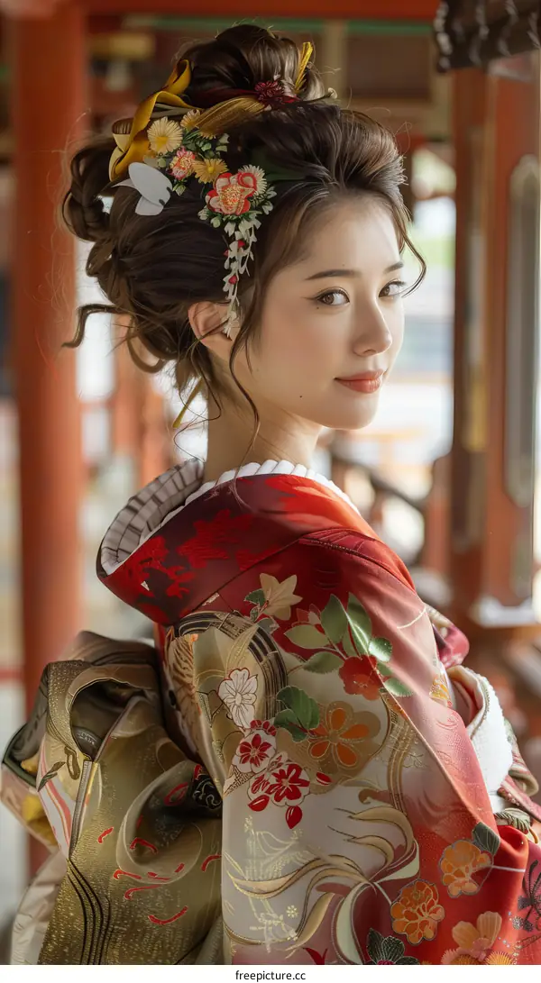 Portrait of a Japanese woman in traditional kimono