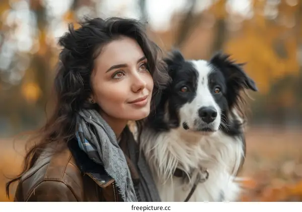 young woman with a dog in an autumn park