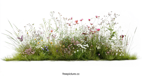 [Transparent Background PNG]Colorful Wildflower Meadow Border