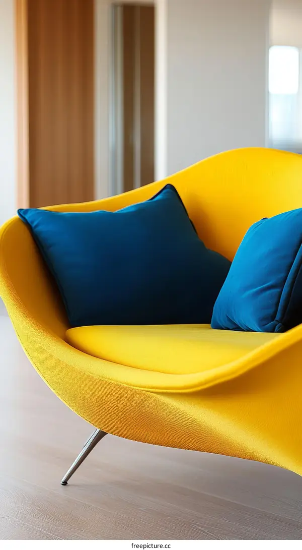 Modern Yellow Sofa with Teal Pillows