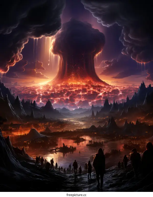 People Watching as a Volcano Erupts