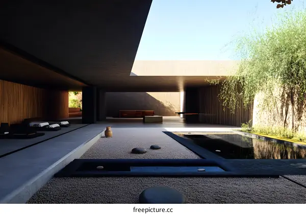 Modern Minimalist Zen Garden Design with Stone and Water Features