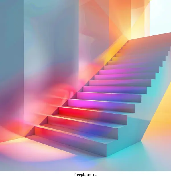 Abstract Staircase with Colorful Lights