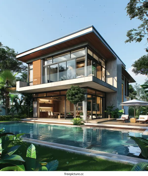 Modern Tropical Villa with Swimming Pool Exterior View