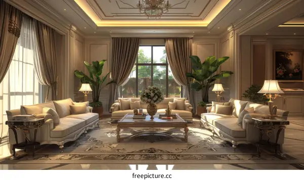 Luxurious Living Room Design with Two Sofas