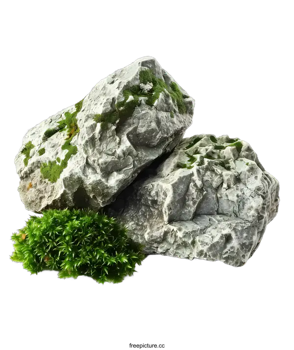 [Transparent Background PNG]Green Moss On Two Gray Rocks