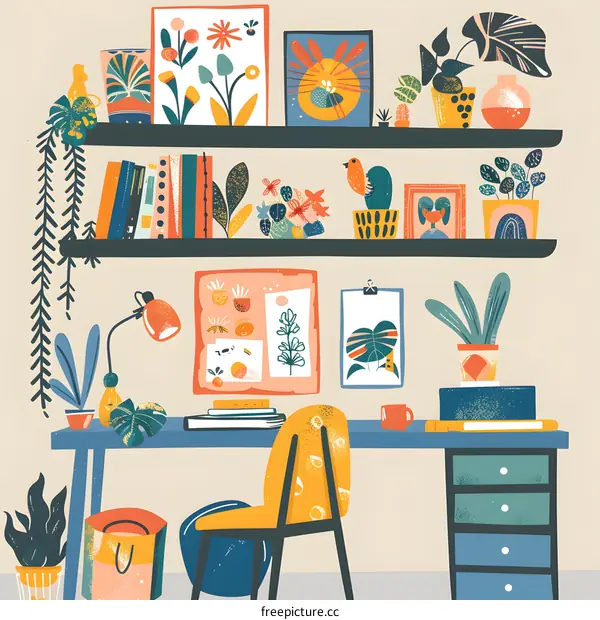 Modern Home Office Workspace with Colorful Decor