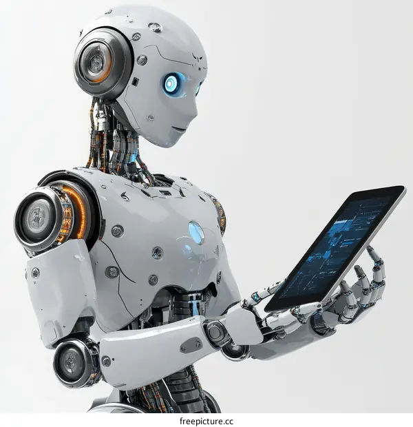 Advanced Robot with Tablet in Hand