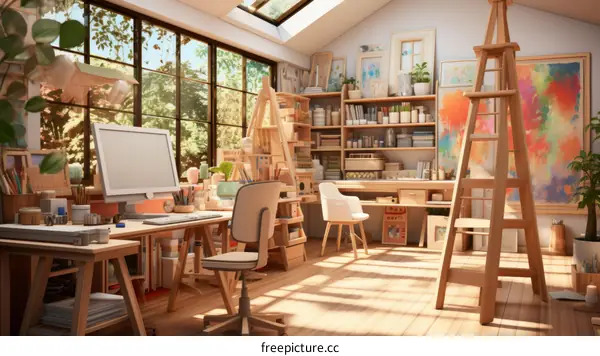 Cozy Home Art Studio with Large Windows and Natural Sunlight