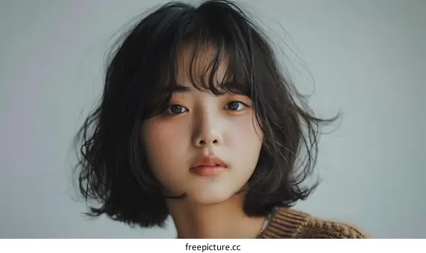 Close Up Portrait of a Young Woman with Short Hair
