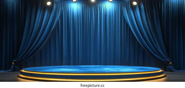 Blue Stage Platform with Drapes