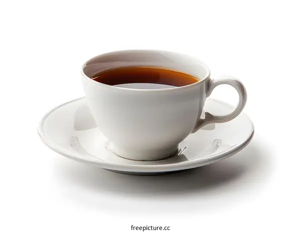 White Tea Cup with Brown Tea on White Background