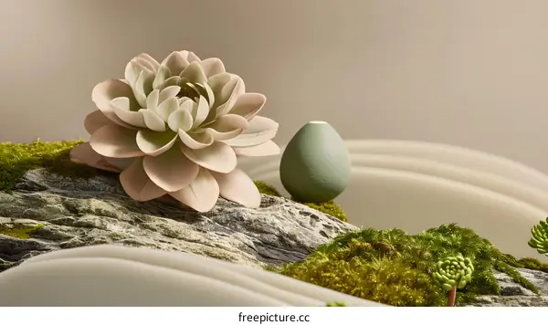 Succulents and Stone Arrangement with Green Egg