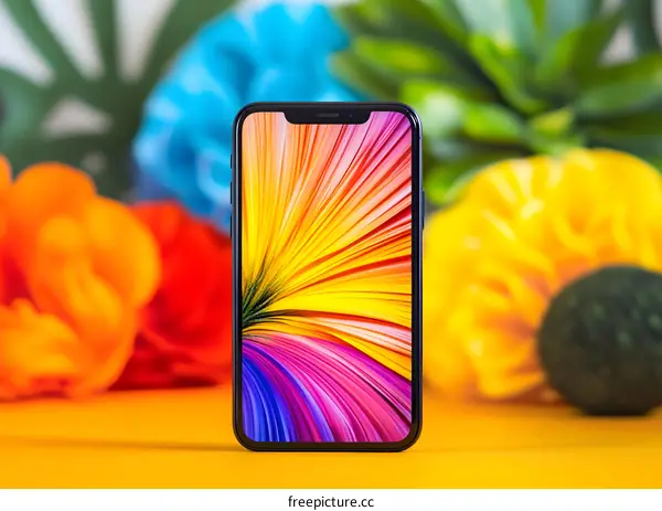 Modern Smartphone With Colorful Abstract Wallpaper