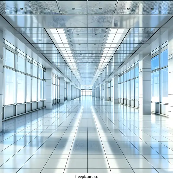 Modern Office Hallway with Large Windows