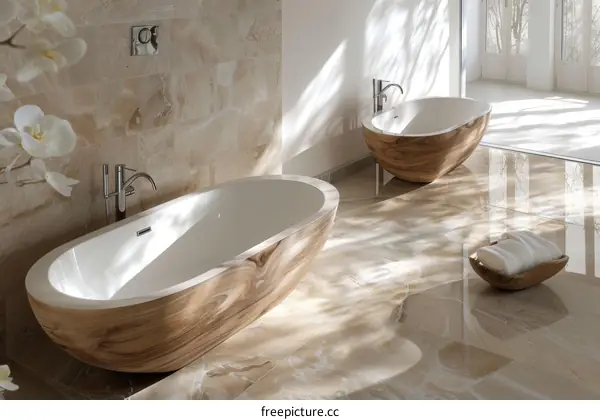 Modern Bathroom with Two Freestanding Bathtubs