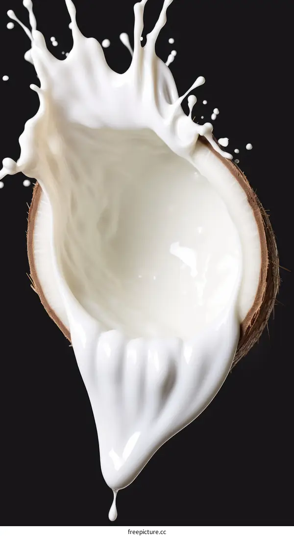 Coconut Milk Splashing Out of a Coconut