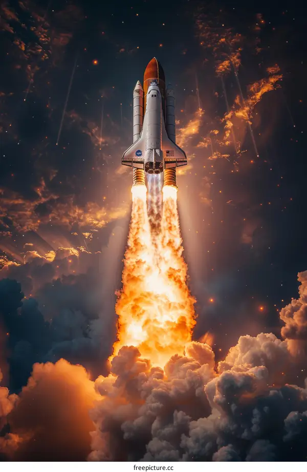 Space Shuttle Atlantis launching into space