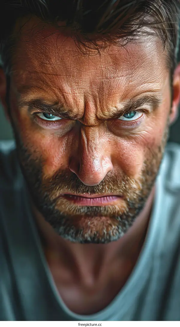 Close Up Angry Man Face Portrait