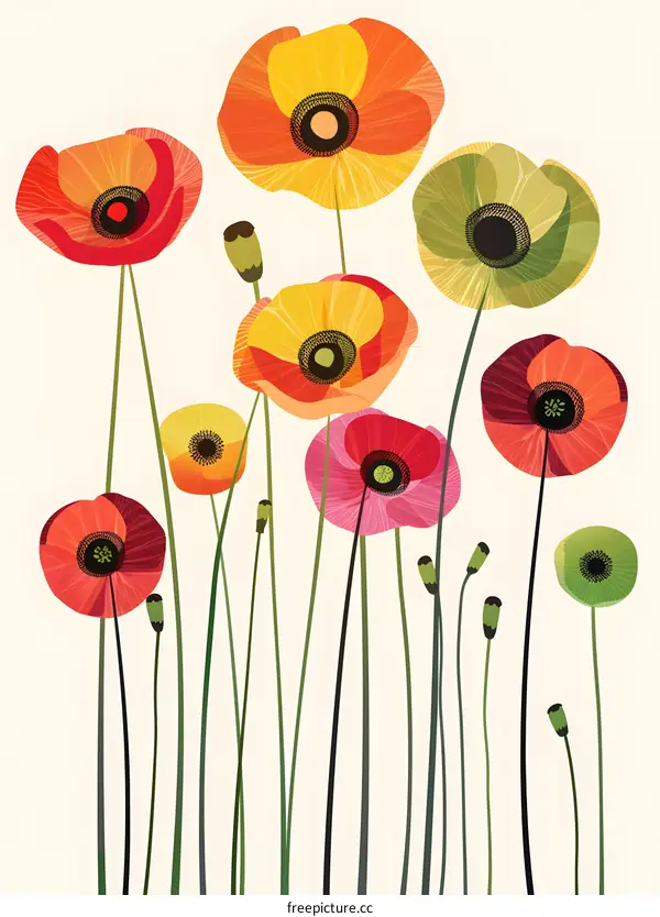 Colorful Poppy Flower Illustration